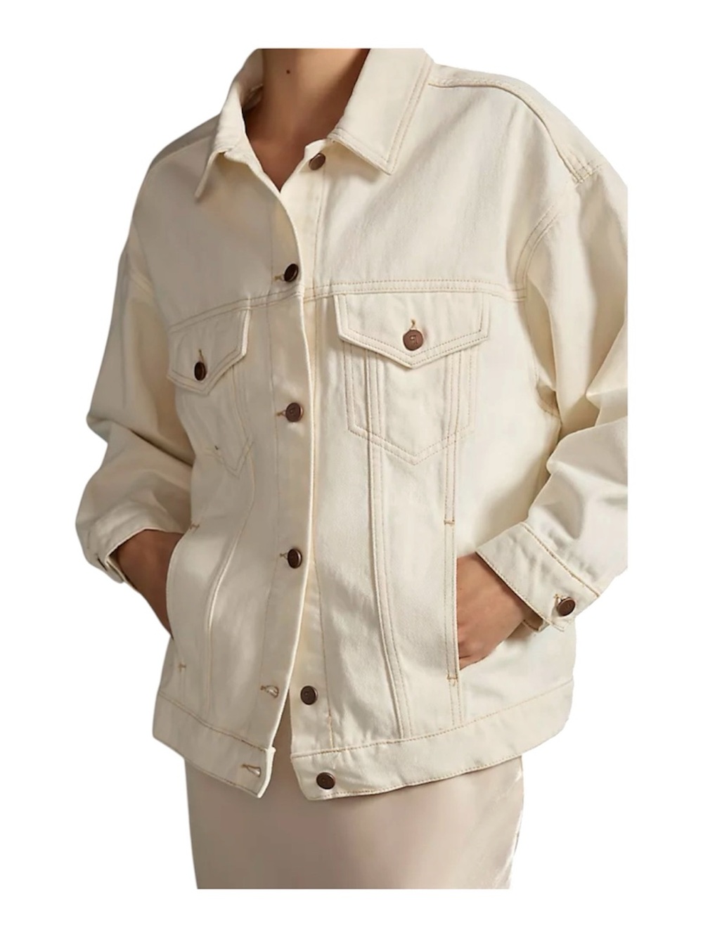 Pilcro Anthropologie Weston Denim Jacket XXL White Oversized Boyfriend Orig $168